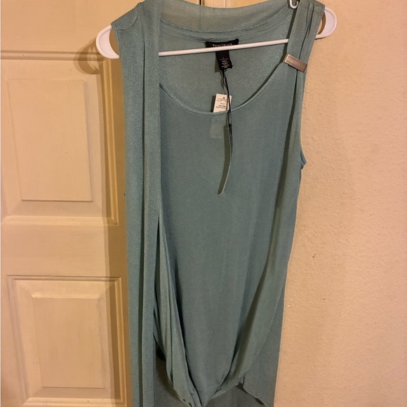 White House Black Market Green Tie Front Tank Top - Picture 1 of 2